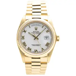 ROLEX DAY-DATE PRESIDENT YELLOW GOLD WHITE ROMAN 18238 - PRE-OWNED