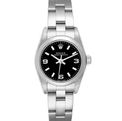 ROLEX OYSTER PERPETUAL BLACK ARABIC DIAL STEEL LADIES WATCH 76080