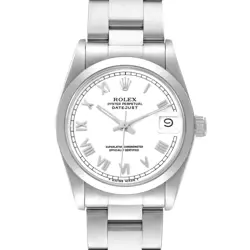 ROLEX DATEJUST MIDSIZE WHITE ROMAN DIAL STEEL LADIES WATCH 68240