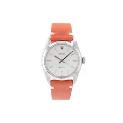 ROLEX OYSTER 6426 34MM SILVER LINEN INDEX(7+3) DIAL & SMOOTH BEZEL LEATHER BAND