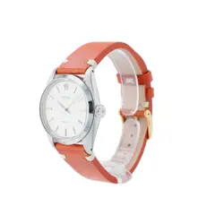 Rolex Oyster 6426 34mm Silver Linen Index(7+3) Dial & Smooth Bezel Leather Band