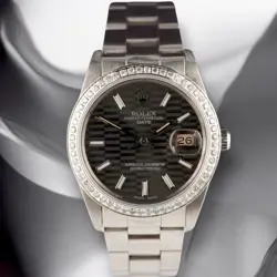 ROLEX DATE 34MM LADIES 1CT GREY MOTIF DIAL STEEL OYSTER WATCH 15000