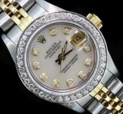 ROLEX LADIES DATEJUST  14K GOLD STAINLESS STEEL DIAMOND DIAL BEZEL WATCH
