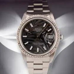 ROLEX DATE 34MM LADIES 1CT PRONG GREY PALM DIAL STEEL WATCH 15000