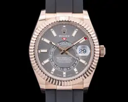 ROLEX SKY DWELLER 326235 EVEROSE 18K GOLD RHODIUM DIAL / OYSTERFLEX