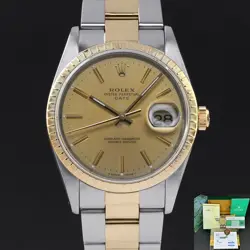ROLEX OYSTER PERPETUAL DATE 15223 34MM 1991 CHAMPAGNE DIAL FULLSET 2Y WARRANTY