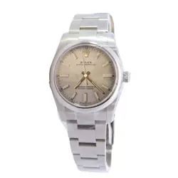 ROLEX OYSTER PERPETUAL STAINLESS STEEL 34MM SILVER STICK DIAL WATCH 124200