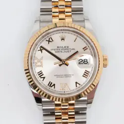 2023 ROLEX 126233 DATEJUST 36 18K YELLOW GOLD STEEL SILVER DIAMOND DIAL WATCH
