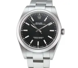 ROLEX NO-DATE STEEL BLACK DIAL BOX AND PAPERS 2018 OYSTER PERPETUAL 114300