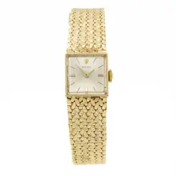 Ladies 14k Rolex Square Cocktail Watch Silver Dial Manual Wind 15mm #W285-1