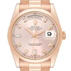 ROLEX PRESIDENT DAY DATE 36 ROSE GOLD DIAMOND DIAL MENS WATCH 118205