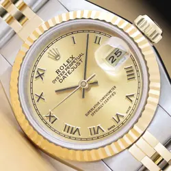 ROLEX LADIES DATEJUST 69173 CHAMPAGNE ROMAN DIAL 18K GOLD STEEL TWO TONE WATCH
