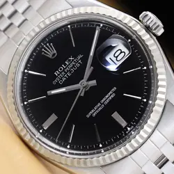 ROLEX MENS DATEJUST BLACK 18K WHITE GOLD STAINLESS STEEL WATCH W/ FOLDED BAND