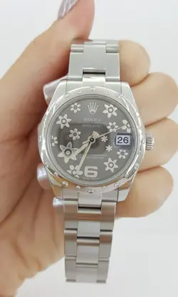 Rolex DateJust 178344 31 mm Floral Rhodium Dial Factory Diamond Bezel Box Card