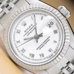 ROLEX LADIES DATEJUST 69174 18K WHITE GOLD STEEL WHITE ROMAN DIAL WATCH