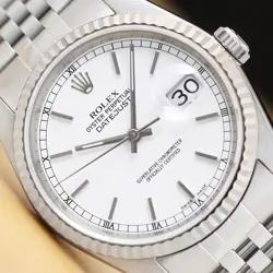 ROLEX MENS DATEJUST 16234 WHITE DIAL 18K WHITE GOLD STAINLESS STEEL WATCH