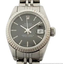ROLEX 18K WHITE GOLD SS 69174 BLACK DIAL JUBILEE BRACELET LADIES WATCH 	