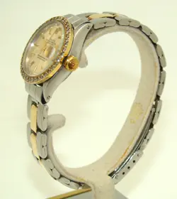 VINTAGE ROLEX 26mm WOMENs 14K & SS 6517 AUTOMATIC DATEJUST DIAMOND BEZEL c. 1964