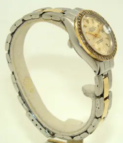 VINTAGE ROLEX 26mm WOMENs 14K & SS 6517 AUTOMATIC DATEJUST DIAMOND BEZEL c. 1964