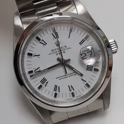 ROLEX DATE 34 MM WHITE ROMAN STEEL OYSTER AUTOMATIC WATCH 15200 X SERIES 1991