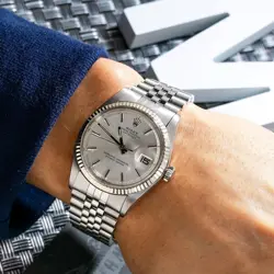 ROLEX DATEJUST 36MM 1601 SILVER DIAL WITH WHITE GOLD FLUTED BEZEL