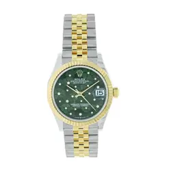 ROLEX DATEJUST 31 WATCH 31MM GREEN NO MARKERS DIAL STAINLESS STEEL AND GOLD