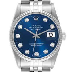 ROLEX DATEJUST BLUE DIAMOND DIAL STEEL WHITE GOLD MENS WATCH 16234