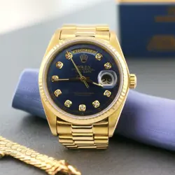 ROLEX DAY-DATE 18038 18K  GOLD PRESIDENT BRACELET WITH CUSTOM BLUE DIAMOND DIAL