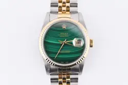 ROLEX DATEJUST 16233 YELLOW GOLD BEZEL CUSTOM MALACHITE DIAL 36MM
