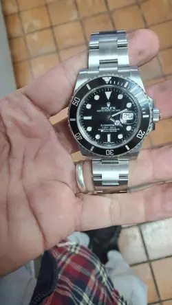 ROLEX SUBMARINER  SILVER OYSTER BRACELET WITH BLACK BEZEL