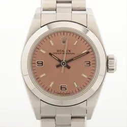 ROLEX OYSTER PERPETUAL 67180 SS AT PINK-FACE 2 EXTRA LINKS