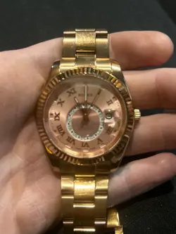 ROLEX SKY-DWELLER 18KT ROSE GOLD SUNDUST DIAL MENS WATCH 326935
