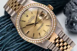 Rolex Datejust 36 mm Champagne Dial 16013 Two Tone Watch Diamond Bezel
