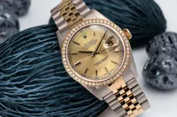 Rolex Datejust 36 mm Champagne Dial 16013 Two Tone Watch Diamond Bezel