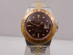 ROLEX GMT MASTER 16753 TIGER EYE SANGUE DI PICCIONE NIPPLE DIAL 18KT GOLD&STEEL