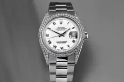 ROLEX DATEJUST 36 MM WHITE ROMAN DIAL STAINLESS STEEL DIAMOND WATCH OYSTER BAND