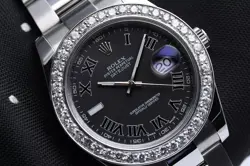 ROLEX DATEJUST 41 MM STAINLESS STEEL WATCH CUSTOM SET DIAMOND BEZEL 116300