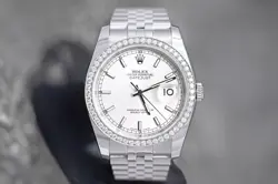 ROLEX DATEJUST 36 MM WATCH DIAMOND BEZEL SILVER INDEX DIAL JUBILEE BAND 116234