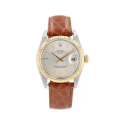 ROLEX DATE 1501 34MM SILVER INDEX DIAL & FLUTED BEZEL LEATHER BAND