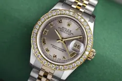 ROLEX DATEJUST 26 MM 179173 WATCH GREY DIAL DIAMOND BEZEL TWO TONE LADIES WATCH