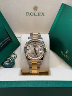 ROLEX DATEJUST 36 CHAMPAGNE DIAMOND MOTIF DIAL TWO TONE YELLOW GOLD FLUTED BEZEL
