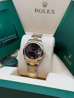 Rolex Datejust 31 Rhodium Pave 6 Diamond Dial Two Tone Yellow Gold Smooth Bezel