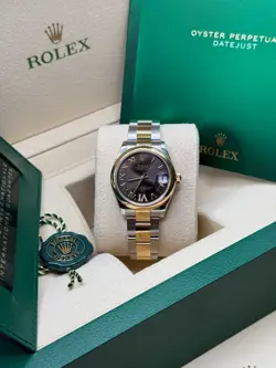 Rolex Datejust 31 Rhodium Pave 6 Diamond Dial Two Tone Yellow Gold Smooth Bezel