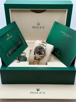 Rolex Datejust 31 Rhodium Pave 6 Diamond Dial Two Tone Yellow Gold Smooth Bezel