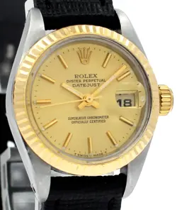 LADIES VINTAGE ROLEX OYSTER PERPETUAL DATEJUST 26MM GOLD CHAMPAGNE DIAL WATCH