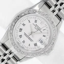 ROLEX LADY DATEJUST WHITE ROMAN DIAL STEEL AND 18K GOLD DIAMOND BEZEL WATCH