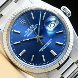 ROLEX MENS DATEJUST QUICKSET 18K WHITE GOLD & STAINLESS STEEL BLUE DIAL WATCH
