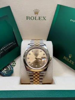 ROLEX DATEJUST 41 TWO TONE YELLOW GOLD CHAMPAGNE DIAMOND DIAL FLUTED JUBILEE