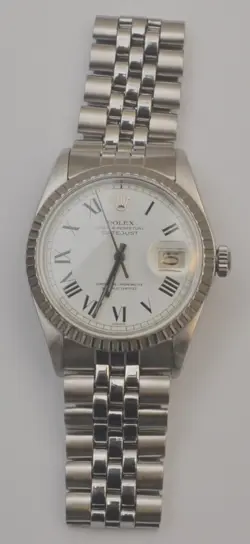 1971 ROLEX DATEJUST WHITE ROMAN DIAL 36MM AUTOMATIC JUBILEE FLUTED WATCH 1603