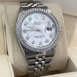 ROLEX DATEJUST 36 MOTHER OF PEARL STAINLESS JUBILEE DIAMOND BEZEL REF: 16014